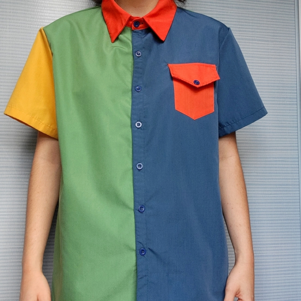 Unisex Collar Button-down Green Blue Orange Yellow Shirt